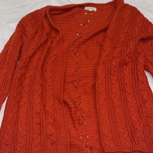 burnt orange/reddish cardigan